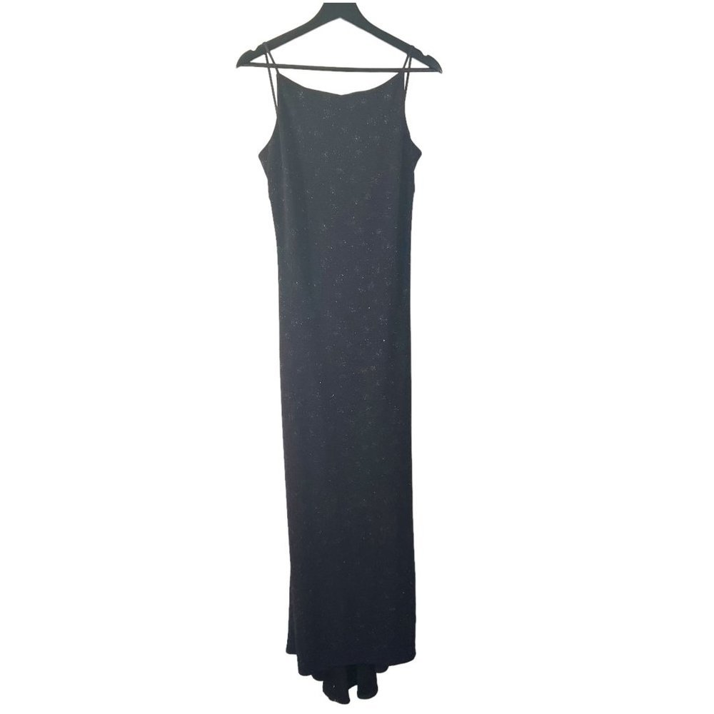 Vintage 90s Black Glittery Sleeveless Full Length Formal Dress Large